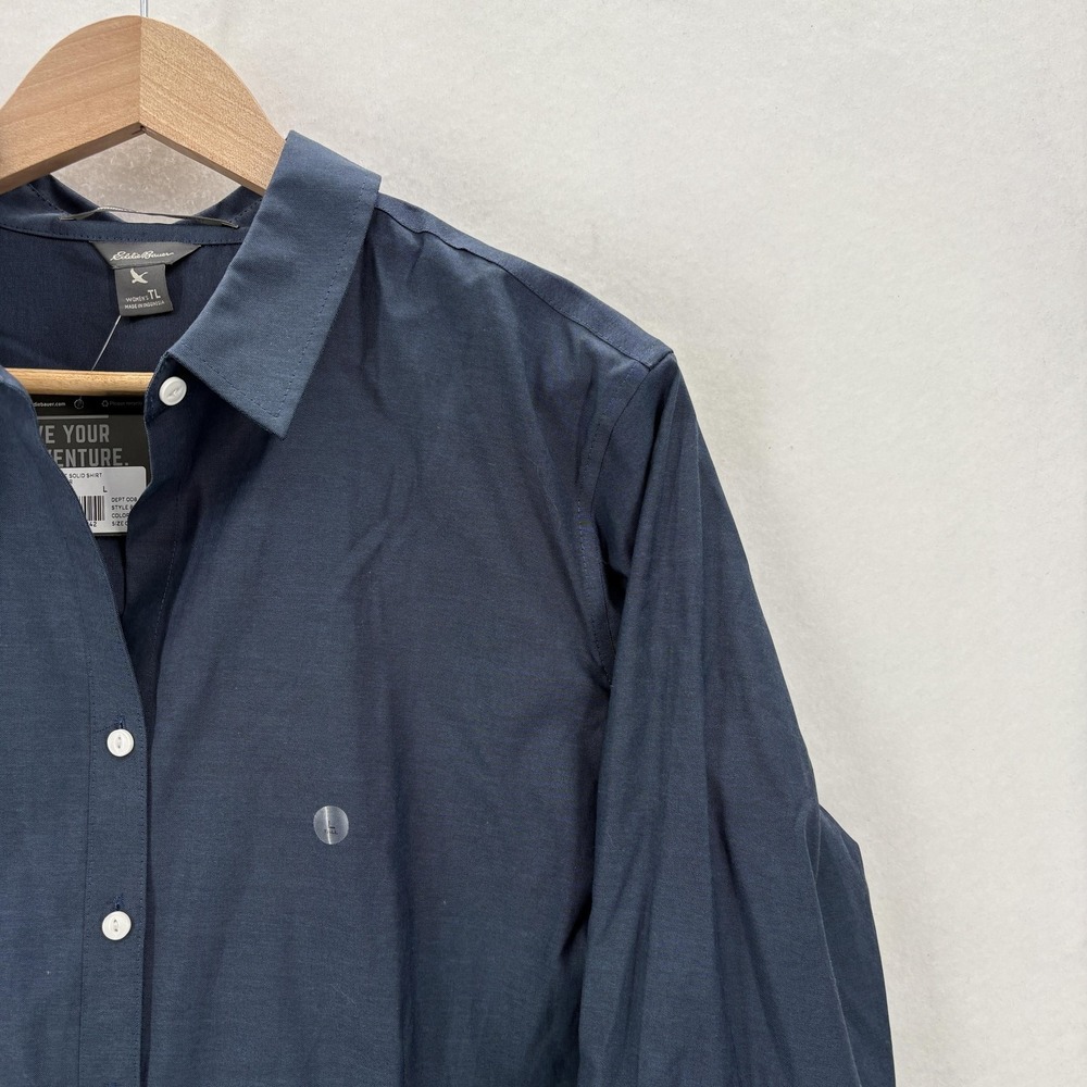 Eddie Bauer Button Up Shirt Womens L Tall Blue Wrinkle Free Shaped Fit Stretch - Picture 2 of 15